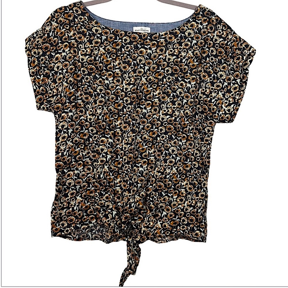 L.L.Bean Short Sleeved Sunflower Tie Front 100% Linen Blouse Women's Sz
Small